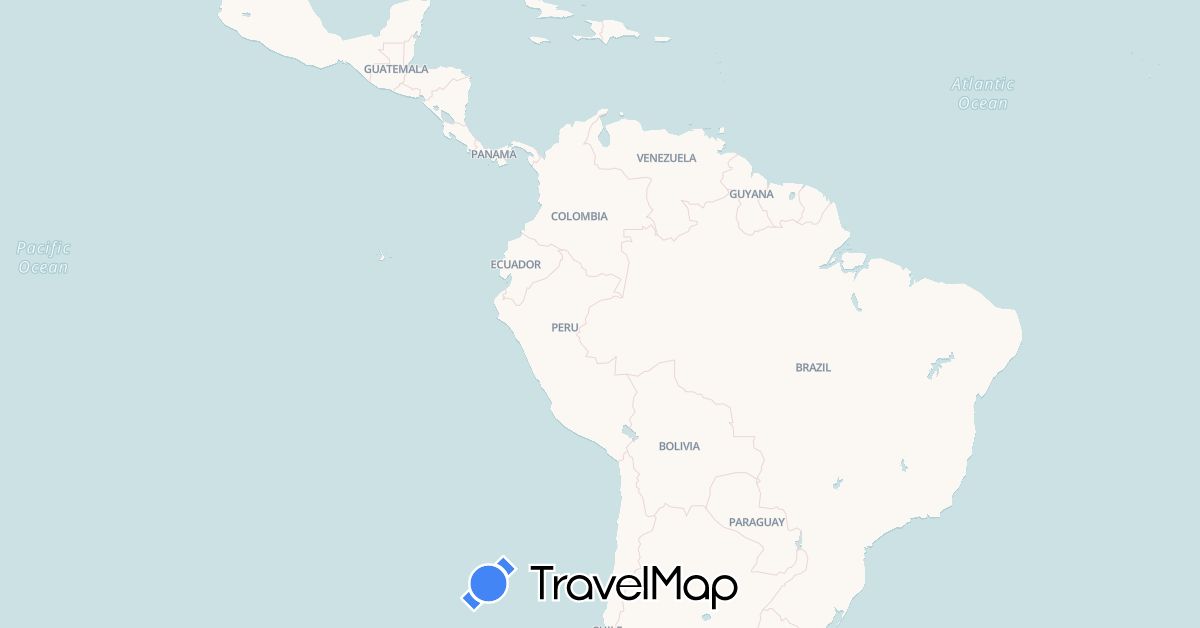 TravelMap itinerary: driving, bus, cycling, train, hiking, boat in Bolivia, Colombia, Ecuador, Peru (South America)